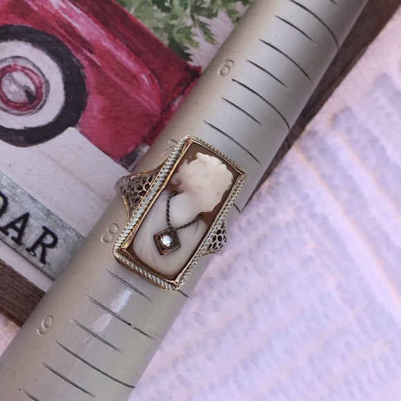 Art Nouveau White Gold 14k
Cameo En Habille Diamond Ring Mine Cut - Picture 15 of 16